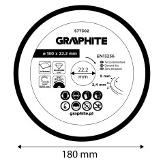 GRAPHITE 57T302 Tarcza diamentowa do cięcia pełna, 180 x 22.2 mm, na mokro 