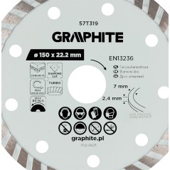 GRAPHITE 57T319 Tarcza diamentowa do cięcia turbo, 150 x 22.22 mm, na sucho 