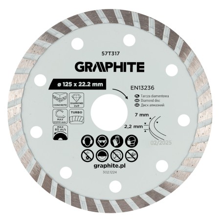 GRAPHITE 57T317 Tarcza diamentowa do cięcia turbo, 125 x 22.22 mm, na sucho