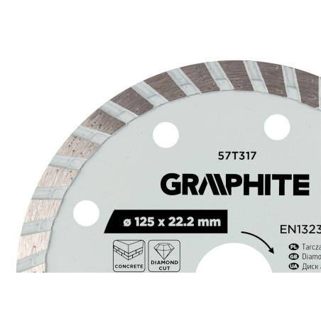 GRAPHITE 57T317 Tarcza diamentowa do cięcia turbo, 125 x 22.22 mm, na sucho