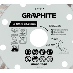 GRAPHITE 57T317 Tarcza diamentowa do cięcia turbo, 125 x 22.22 mm, na sucho 