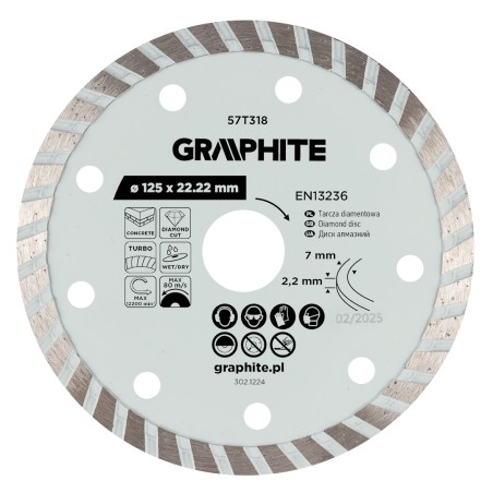GRAPHITE 57T318 Tarcza diamentowa do cięcia turbo, 125 x 22.22 mm, na sucho i mokro