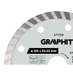 GRAPHITE 57T318 Tarcza diamentowa do cięcia turbo, 125 x 22.22 mm, na sucho i mokro