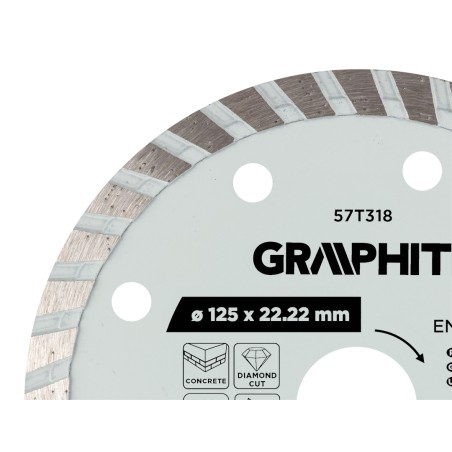 GRAPHITE 57T318 Tarcza diamentowa do cięcia turbo, 125 x 22.22 mm, na sucho i mokro