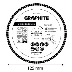 GRAPHITE 57T318 Tarcza diamentowa do cięcia turbo, 125 x 22.22 mm, na sucho i mokro 