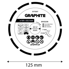 GRAPHITE 57T307 Tarcza diamentowa do cięcia segmentowa, 125 x 22.2 mm, na sucho 