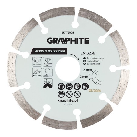 GRAPHITE 57T308 Tarcza diamentowa do cięcia segmentowa, 125 x 22.2 mm, na sucho i mokro