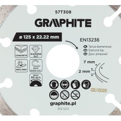 GRAPHITE 57T308 Tarcza diamentowa do cięcia segmentowa, 125 x 22.2 mm, na sucho i mokro 