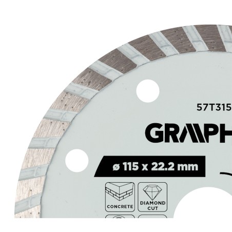 GRAPHITE 57T315 Tarcza diamentowa do cięcia turbo, 115 x 22.22 mm, na sucho