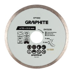 GRAPHITE 57T300 Tarcza diamentowa do cięcia pełna, 115 x 22.2 mm, na mokro