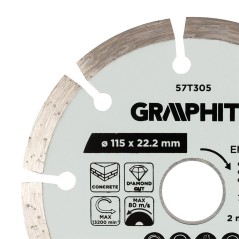 GRAPHITE 57T305 Tarcza diamentowa do cięcia segmentowa, 115 x 22.2 mm, na sucho 
