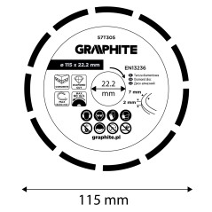 GRAPHITE 57T305 Tarcza diamentowa do cięcia segmentowa, 115 x 22.2 mm, na sucho 