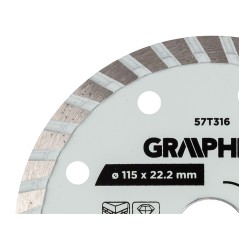 GRAPHITE 57T316 Tarcza diamentowa do cięcia turbo, 115 x 22.22 mm, na sucho i mokro