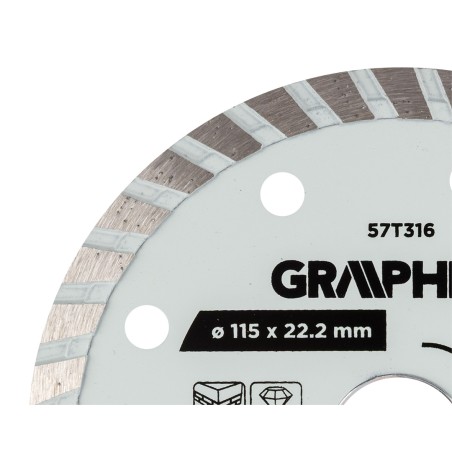 GRAPHITE 57T316 Tarcza diamentowa do cięcia turbo, 115 x 22.22 mm, na sucho i mokro
