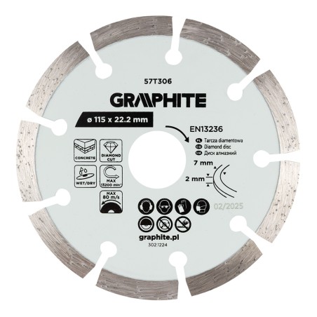 GRAPHITE 57T306 Tarcza diamentowa do cięcia segmentowa, 115 x 22.2 mm, na sucho i mokro
