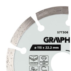 GRAPHITE 57T306 Tarcza diamentowa do cięcia segmentowa, 115 x 22.2 mm, na sucho i mokro 