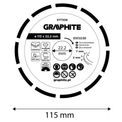 GRAPHITE 57T306 Tarcza diamentowa do cięcia segmentowa, 115 x 22.2 mm, na sucho i mokro 