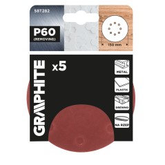 GRAPHITE 58T282 Krążki ścierne na rzep 150 mm, P60, 5 szt., z 8 otworami 