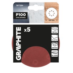 GRAPHITE 58T284 Krążki ścierne na rzep 150 mm, P100, 5 szt., z 8 otworami 