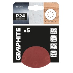 GRAPHITE 58T286 Krążki ścierne na rzep 125 mm, P24, 5 szt., z 8 otworami 