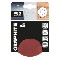 GRAPHITE 58T289 Krążki ścierne na rzep 125 mm, P60, 5 szt., z 8 otworami 
