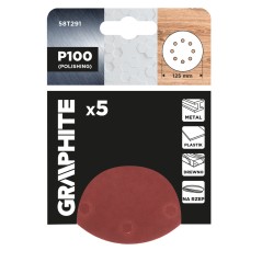 GRAPHITE 58T291 Krążki ścierne na rzep 125 mm, P100, 5 szt., z 8 otworami 