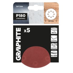 GRAPHITE 58T294 Krążki ścierne na rzep 125 mm, P180, 5 szt., z 8 otworami 