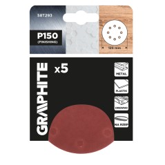 GRAPHITE 58T293 Krążki ścierne na rzep 125 mm, P150, 5 szt., z 8 otworami 