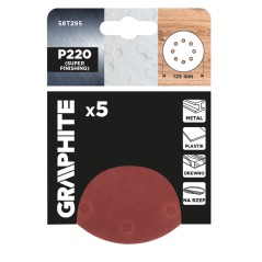 GRAPHITE 58T295 Krążki ścierne na rzep 125 mm, P220, 5 szt., z 8 otworami 