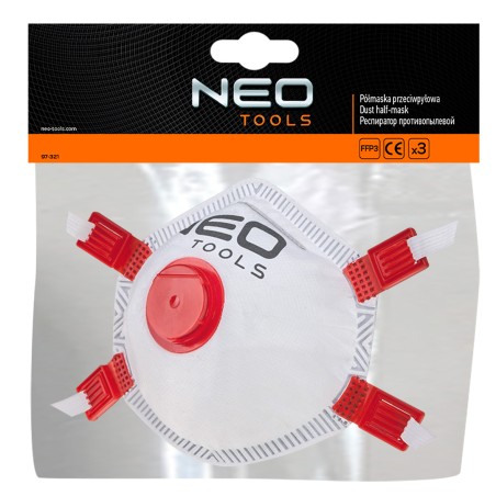 NEO TOOLS 97-321 Półmaska przeciwpyłowa, FFP3, z zaworem, silikonowe uszczelnienie wewnątrz, 3 szt.