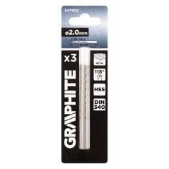 GRAPHITE 54T902 Wiertło do metalu HSS, DIN 340, przedłużane, 2 mm, 3 szt. 