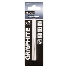 GRAPHITE 54T901 Wiertło do metalu HSS, DIN 340, przedłużane, 1 mm, 3 szt. 