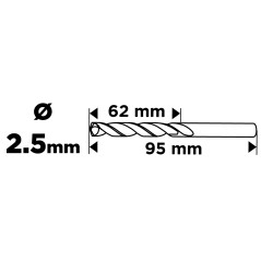 GRAPHITE 54T925 Wiertło do metalu HSS, DIN 340, przedłużane, 2,5 mm, 2 szt. 