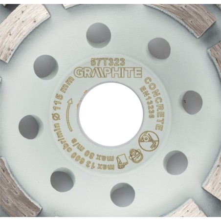 GRAPHITE 57T323 Tarcza diamentowa szlifierska, 2 segmenty, 115 x 22.2 mm, na sucho