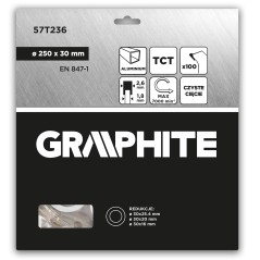 GRAPHITE 57T236 Tarcza do pilarki, widiowa, 250 x 30 mm, 100 zębów, do aluminium 