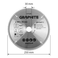 GRAPHITE 57T236 Tarcza do pilarki, widiowa, 250 x 30 mm, 100 zębów, do aluminium 