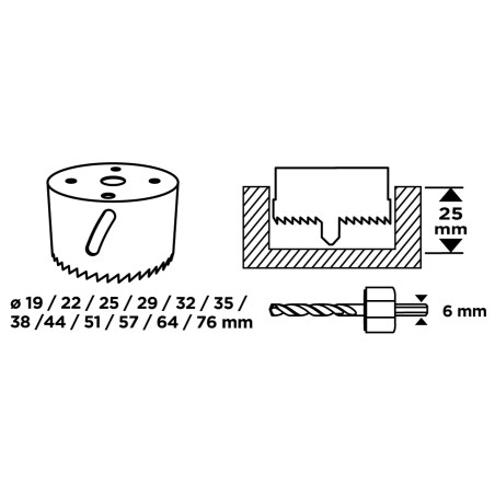 GRAPHITE 56T724 Otwornice z adapterami, 19-76 mm, zestaw 15 szt.