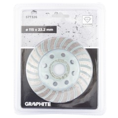 GRAPHITE 57T326 Tarcza diamentowa szlifierska, turbo, 115 x 22.2 mm, na sucho 