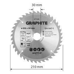 GRAPHITE 57T228 Tarcza do pilarki, widiowa, 210 x 30 mm, 40 zębów 