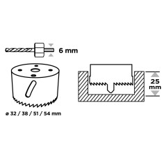 GRAPHITE 56T722 Otwornice z adapterem, 32-54 mm, zestaw 6 szt. 