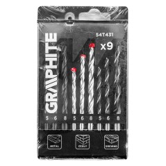 GRAPHITE 54T431 Zestaw wierteł do metalu, drewna, cegły: 5, 6, 8 mm, 9 szt. 