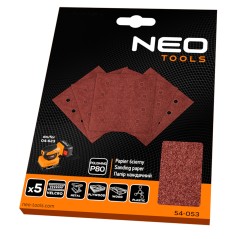 NEO TOOLS 54-053 Papiery ścierne na rzep, kwadrat 113 x 113 mm, P80, 5 szt., z 8 otworami do 04-623