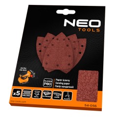 NEO TOOLS 54-056 Papiery ścierne na rzep, żelazko 100 x 147 mm, P80, 5 szt., z 9 otworami do 04-623
