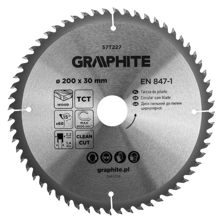 GRAPHITE 57T227 Tarcza do pilarki, widiowa, 200 x 30 mm, 60 zębów