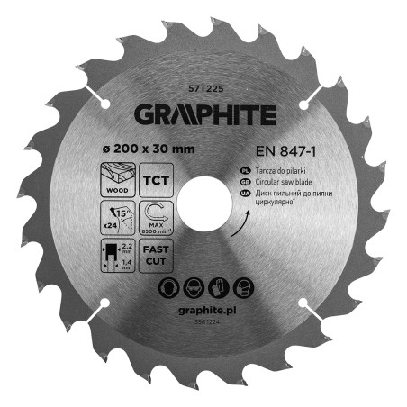 GRAPHITE 57T225 Tarcza do pilarki, widiowa, 200 x 30 mm, 24 zęby
