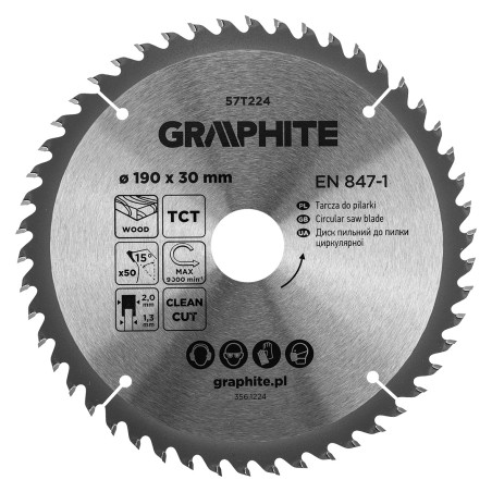 GRAPHITE 57T224 Tarcza do pilarki, widiowa, 190 x 30 mm, 50 zębów