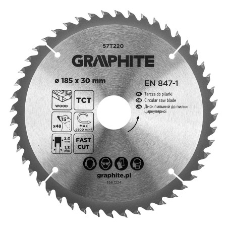 GRAPHITE 57T220 Tarcza do pilarki, widiowa, 185 x 30 mm, 48 zębów