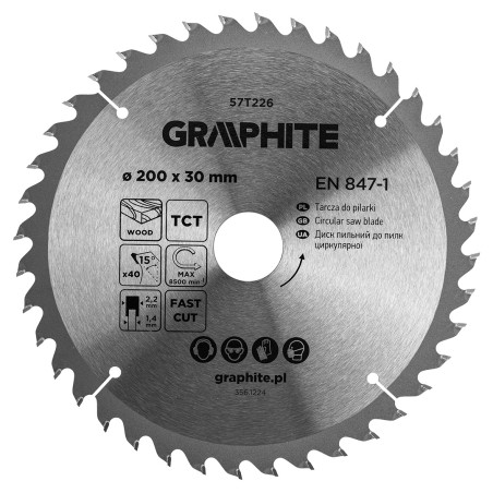 GRAPHITE 57T226 Tarcza do pilarki, widiowa, 200 x 30 mm, 40 zębów