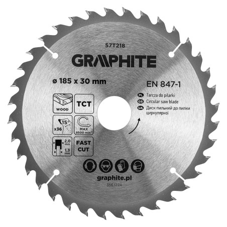 GRAPHITE 57T218 Tarcza do pilarki, widiowa, 185 x 30 mm, 36 zębów