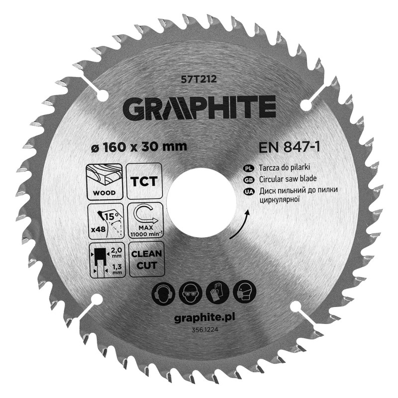 GRAPHITE 57T212 Tarcza do pilarki, widiowa, 160 x 30 mm, 48 zębów